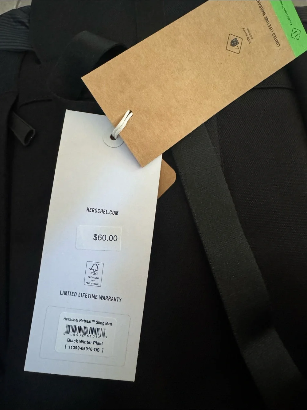 Herschel Supply Co. Crossbody Bag — Black with Plaid Trim, NWT